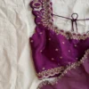 Purple Raw Silk Designer Blouse with Scalloped Cutwork Neckline | Hand Embroidered Zari Saree Choli - Image 11