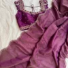 Purple Raw Silk Designer Blouse with Scalloped Cutwork Neckline | Hand Embroidered Zari Saree Choli - Image 2