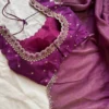 Purple Raw Silk Designer Blouse with Scalloped Cutwork Neckline | Hand Embroidered Zari Saree Choli - Image 7