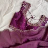 Purple Raw Silk Designer Blouse with Scalloped Cutwork Neckline | Hand Embroidered Zari Saree Choli - Image 8