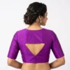 Purple Raw Silk Readymade Saree Blouse | Sweetheart Neck Triangle Cut-Out Back Padded Blouse with Elbow Sleeves