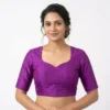 Purple Raw Silk Readymade Saree Blouse | Sweetheart Neck Triangle Cut-Out Back Padded Blouse with Elbow Sleeves - Image 2