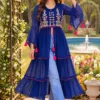 Pushpa Embroidered Georgette Front-Slit Long Kurti – Tiered Indo-Western Flare Tunic with Bell Sleeves - Image 5