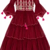 Pushpa Embroidered Georgette Front-Slit Long Kurti – Tiered Indo-Western Flare Tunic with Bell Sleeves - Image 6