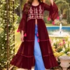 Pushpa Embroidered Georgette Front-Slit Long Kurti – Tiered Indo-Western Flare Tunic with Bell Sleeves - Image 8