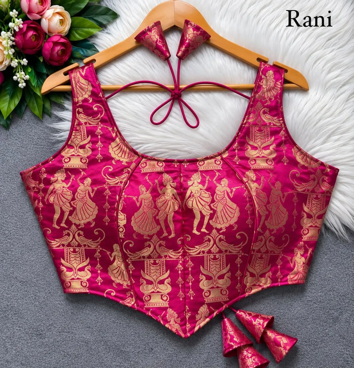 Raas Leela Banarasi Brocade Corset Blouse | Readymade Padded Sleeveless Blouse with Dori & Latkan (Sizes 38-40) - Image 10