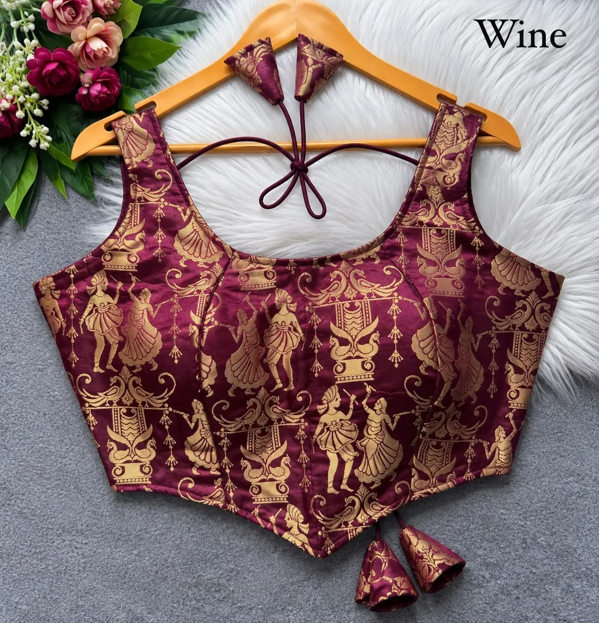 Raas Leela Banarasi Brocade Corset Blouse | Readymade Padded Sleeveless Blouse with Dori & Latkan (Sizes 38-40) - Image 12