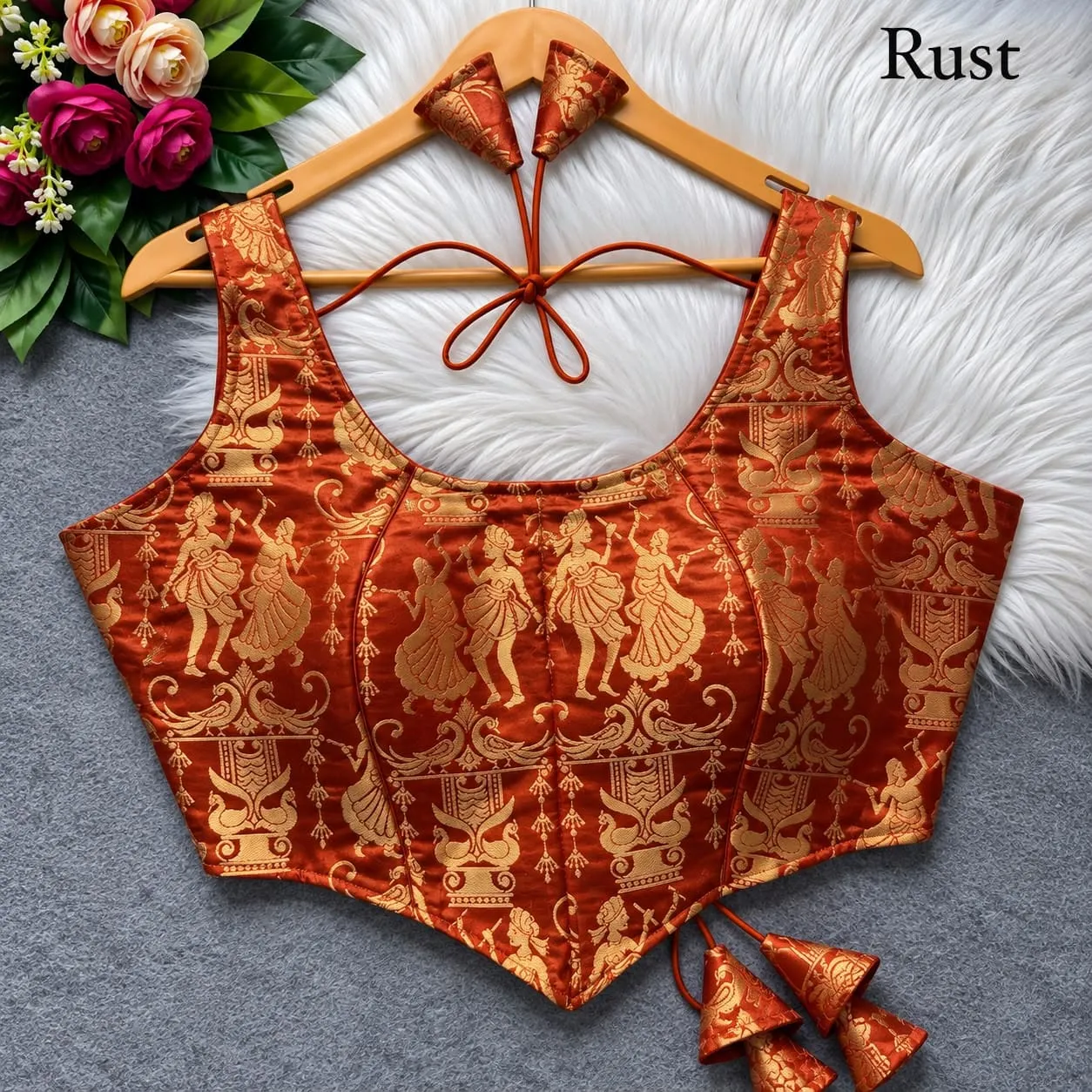 Raas Leela Banarasi Brocade Corset Blouse | Readymade Padded Sleeveless Blouse with Dori & Latkan (Sizes 38-40) - Image 13