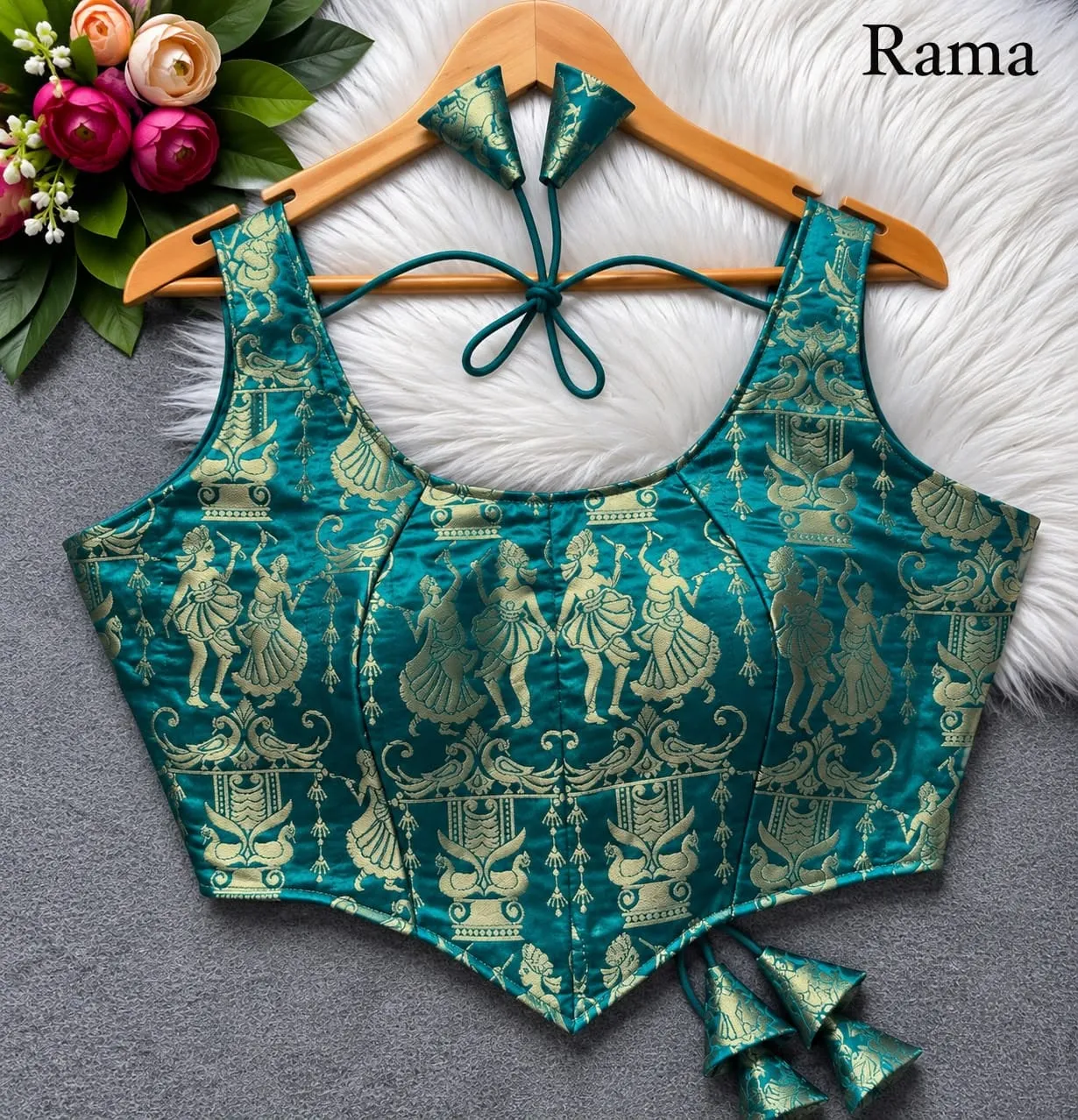 Raas Leela Banarasi Brocade Corset Blouse | Readymade Padded Sleeveless Blouse with Dori & Latkan (Sizes 38-40) - Image 15