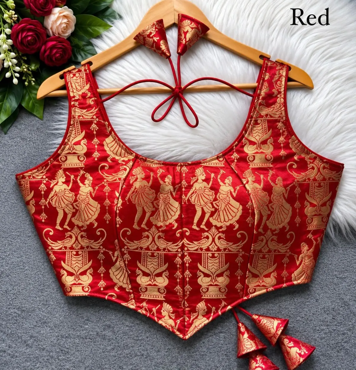 Raas Leela Banarasi Brocade Corset Blouse | Readymade Padded Sleeveless Blouse with Dori & Latkan (Sizes 38-40) - Image 2
