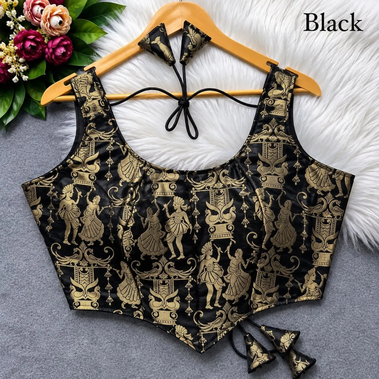 Raas Leela Banarasi Brocade Corset Blouse | Readymade Padded Sleeveless Blouse with Dori & Latkan (Sizes 38-40) - Image 5