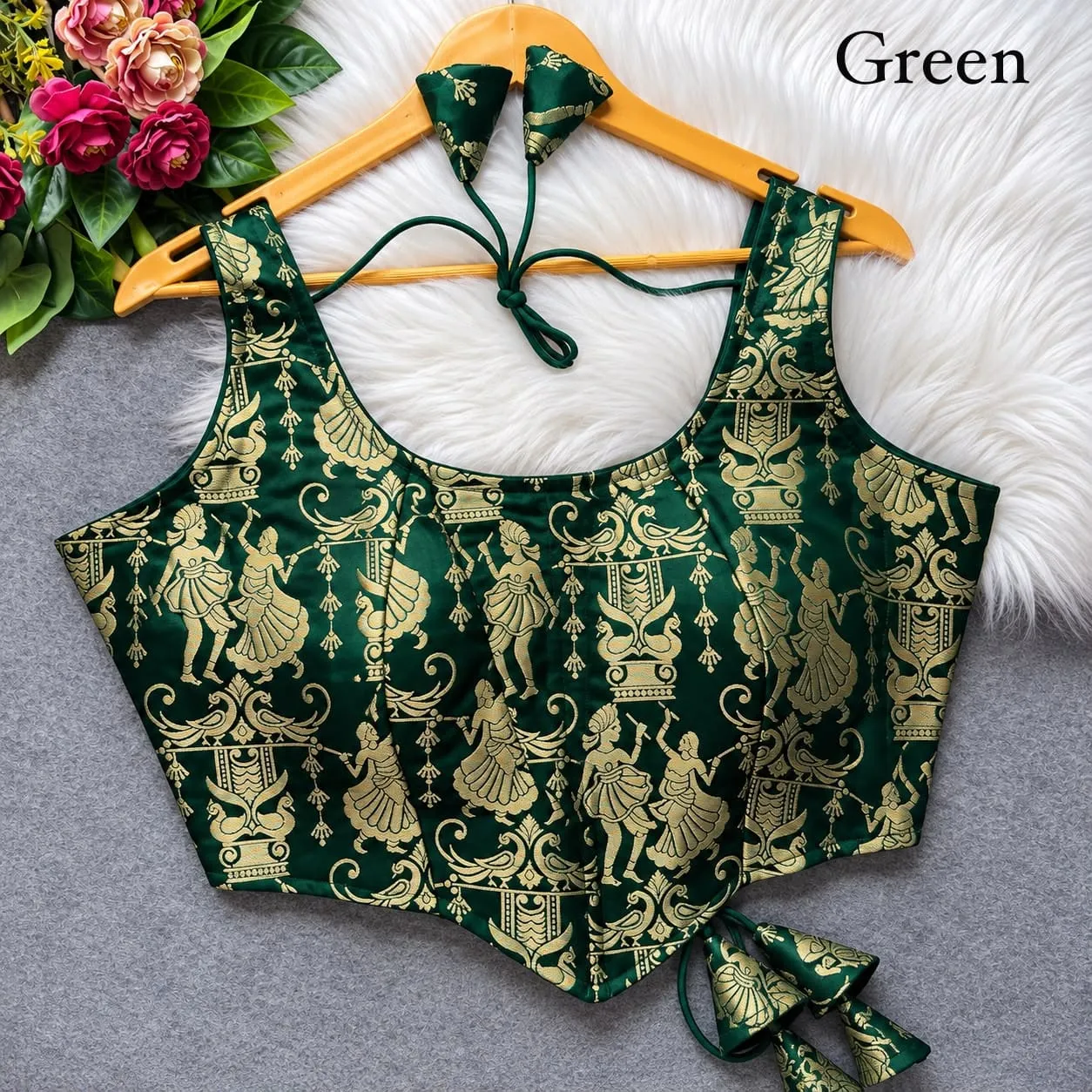 Raas Leela Banarasi Brocade Corset Blouse | Readymade Padded Sleeveless Blouse with Dori & Latkan (Sizes 38-40) - Image 8