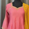 Rani Pink Chanderi Silk Anarkali Kurta Set with Yellow Dupatta | Hand Embroidered Zardozi & Sequin Festive Gown - Image 2