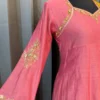 Rani Pink Chanderi Silk Anarkali Kurta Set with Yellow Dupatta | Hand Embroidered Zardozi & Sequin Festive Gown - Image 3
