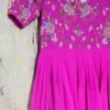 Rani Pink Pleated Georgette Long Frock with Hand Embroidered Yoke | Scallop Hem Maggam Work Anarkali Gown - Image 2