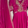 Rani Pink Silk Anarkali Suit with Heavy Zardosi Hand Embroidery | Designer Festive Gown with Scalloped Dupatta
