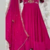 Rani Pink Silk Anarkali Suit with Heavy Zardosi Hand Embroidery | Designer Festive Gown with Scalloped Dupatta - Image 2