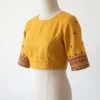 Raw Silk Kutch Work Saree Blouse with Mirror Work Border & Ethnic Buttis | Elegant Boat Neck Handcrafted Designer Blouse - Image 2