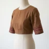 Raw Silk Kutch Work Saree Blouse with Mirror Work Border & Ethnic Buttis | Elegant Boat Neck Handcrafted Designer Blouse - Image 3