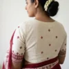 Raw Silk Kutch Work Saree Blouse with Mirror Work Border & Ethnic Buttis | Elegant Boat Neck Handcrafted Designer Blouse - Image 4