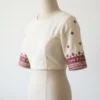 Raw Silk Kutch Work Saree Blouse with Mirror Work Border & Ethnic Buttis | Elegant Boat Neck Handcrafted Designer Blouse - Image 5