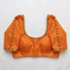 Raw Silk Kutch Work Saree Blouse with Sleek Mirror Borders & Dori Back | Elegant Round Neck Readymade Blouse - Image 2