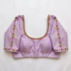 Raw Silk Kutch Work Saree Blouse with Sleek Mirror Borders & Dori Back | Elegant Round Neck Readymade Blouse - Image 3