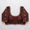 Raw Silk Kutch Work Saree Blouse with Sleek Mirror Borders & Dori Back | Elegant Round Neck Readymade Blouse - Image 4