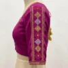 Raw Silk Mirror Work Saree Blouse – Kutchi Geometric Thread Embroidery Elbow Sleeve Readymade Blouse with Back Latkan - Image 2