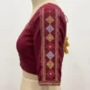 Raw Silk Mirror Work Saree Blouse – Kutchi Geometric Thread Embroidery Elbow Sleeve Readymade Blouse with Back Latkan - Image 4