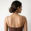 Raw Silk Noodle Strap Saree Blouse – Underbust Cut-Out Sleeveless Bustier Crop Top (Chocolate Brown)
