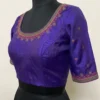 Raw Silk Readymade Saree Blouse – Elegant Neck & Sleeve Thread Embroidery Blouse with Princess Cut - Image 2