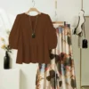 Rayon Peplum Top with Printed Lycra Palazzo Set – 2-Piece Western Casual Co Ord Set with Pockets for Women