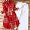 Rayon Printed Shirt Kurti Set  Stretchable Lycra Palazzo - Image 8