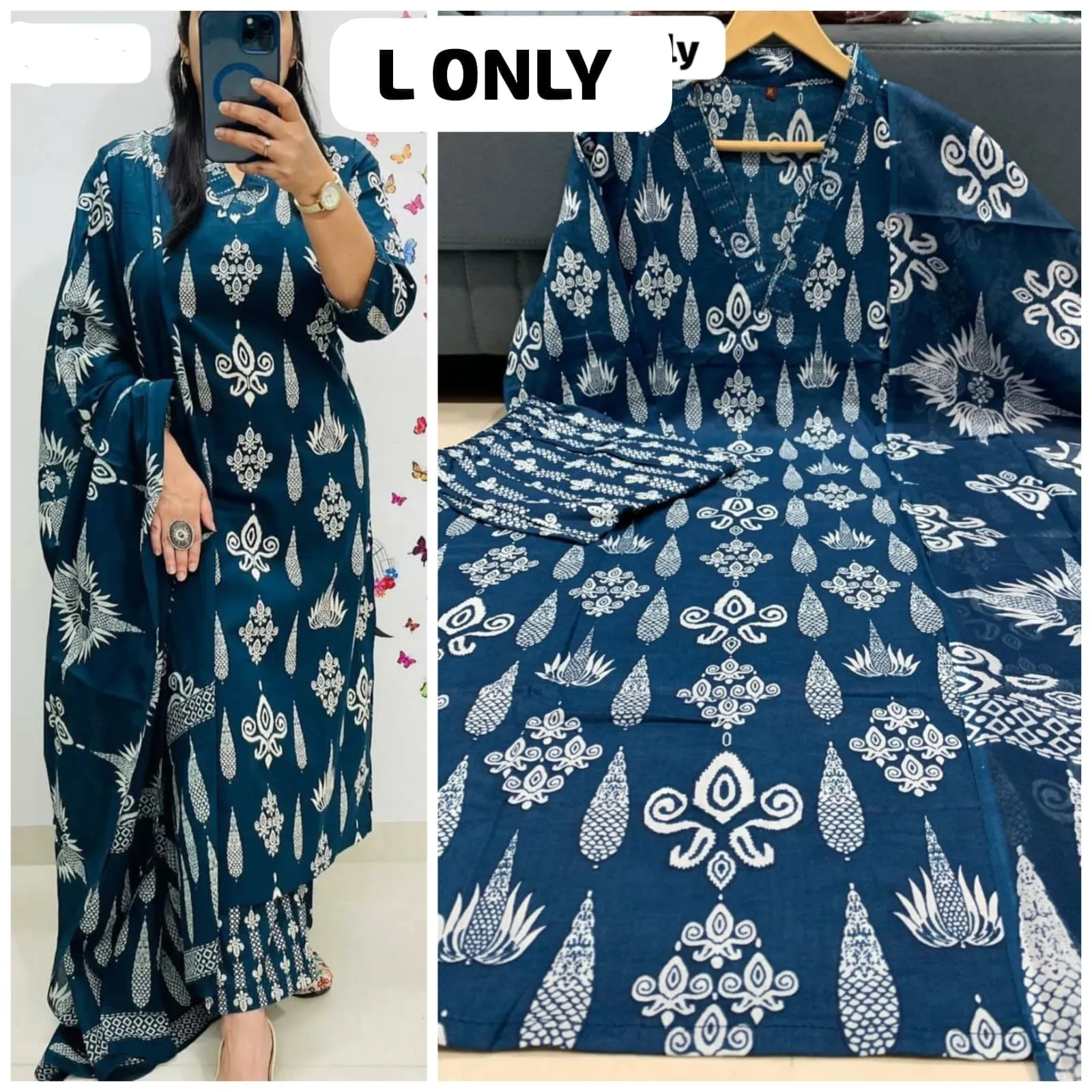 Ready-to-Wear Cotton 60-60 Floral Printed Kurta Pant & Dupatta Set | Designer Festive Wear