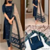 Ready-to-Wear Mangalagiri Butti Silk Cotton Kurta Pant Set with Authentic Kalamkari Dupatta - Image 3