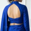 Royal Blue Collar Neck Saree Blouse – Full Sleeve Cutout Back Readymade Silk Blouse for Sarees