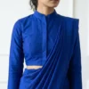 Royal Blue Collar Neck Saree Blouse – Full Sleeve Cutout Back Readymade Silk Blouse for Sarees - Image 2