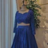 Royal Blue Pleated Lehenga with Heavy Handcrafted Embroidered Blouse | Monochrome Sangeet & Reception Lehenga Choli Set