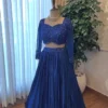 Royal Blue Pleated Lehenga with Heavy Handcrafted Embroidered Blouse | Monochrome Sangeet & Reception Lehenga Choli Set - Image 2