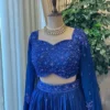 Royal Blue Pleated Lehenga with Heavy Handcrafted Embroidered Blouse | Monochrome Sangeet & Reception Lehenga Choli Set - Image 3