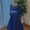 Royal Blue Pleated Lehenga with Heavy Handcrafted Embroidered Blouse | Monochrome Sangeet & Reception Lehenga Choli Set - Image 4