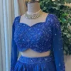 Royal Blue Pleated Lehenga with Heavy Handcrafted Embroidered Blouse | Monochrome Sangeet & Reception Lehenga Choli Set - Image 5