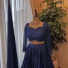Royal Blue Pleated Lehenga with Heavy Handcrafted Embroidered Blouse | Monochrome Sangeet & Reception Lehenga Choli Set - Image 6