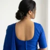 Royal Blue Raw Silk Deep U-Neck Blouse - Image 2