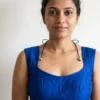 Royal Blue Raw Silk Sleeveless Saree Blouse – Deep Square Back Neck with Dori Tie-Up & Beads