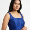 Royal Blue Raw Silk Sleeveless Saree Blouse – Front Hook Square Neck Modest Back Choli Top