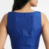 Royal Blue Raw Silk Sleeveless Saree Blouse – Front Hook Square Neck Modest Back Choli Top - Image 2