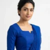 Royal Blue Readymade Saree Blouse | Designer Notched Square Neck Stitched Silk Blouse with Deep Back