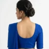 Royal Blue Readymade Saree Blouse | Designer Notched Square Neck Stitched Silk Blouse with Deep Back - Image 2